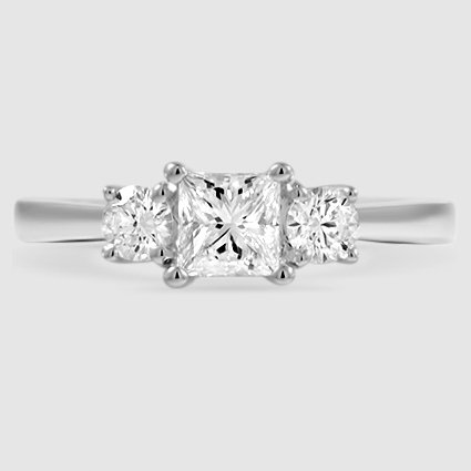 18K White Gold petite three stone trellis 