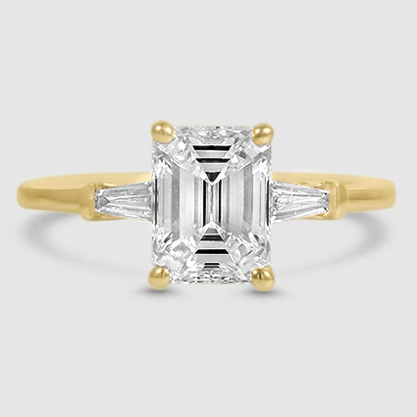 18K Yellow Gold tapered baguette three stone 