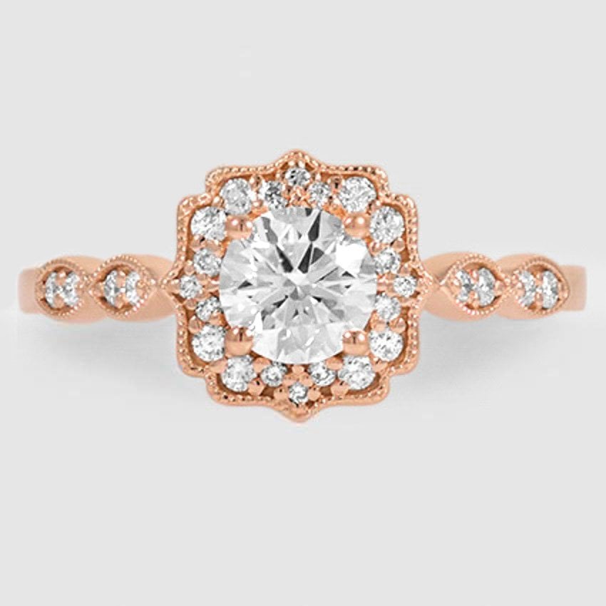 14K Rose Gold cadenza halo 