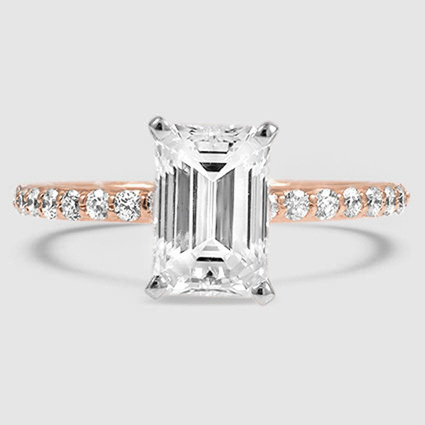 14K Rose Gold petite shared prong half coverage 
