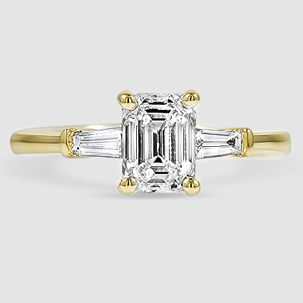 18K Yellow Gold tapered baguette three stone 
