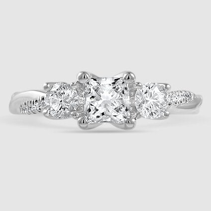 18K White Gold petite twisted vine three stone 