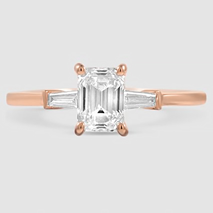 14K Rose Gold tapered baguette three stone 