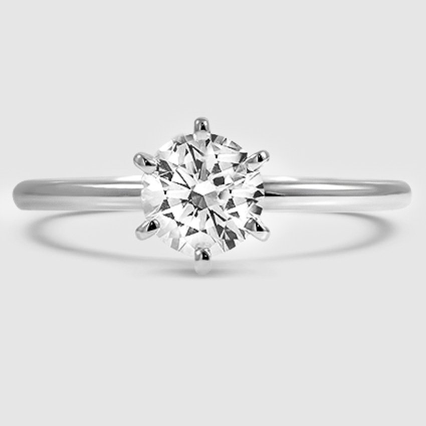 18K White Gold six-prong petite comfort fit 1.5mm solitaire 