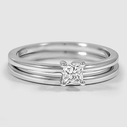 18K White Gold four-prong petite comfort fit bridal set 
