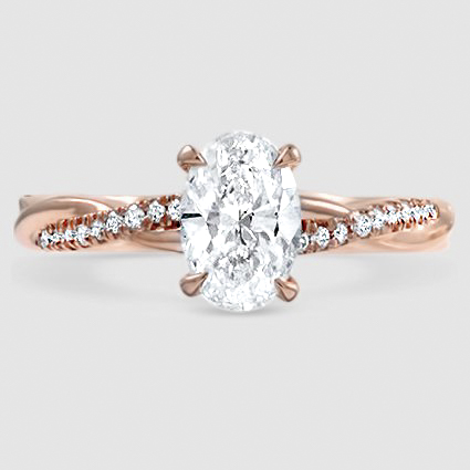 0.82 Carat Oval Diamond 14K Rose Gold Petite Twisted Vine Diamond Engagement Ring