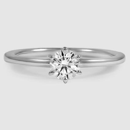 18K White Gold six-prong petite comfort fit 1.5mm solitaire 