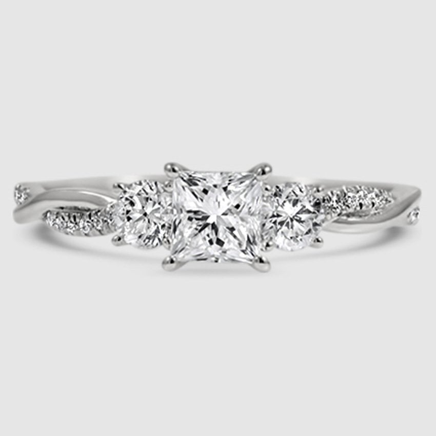 18K White Gold petite twisted vine three stone 