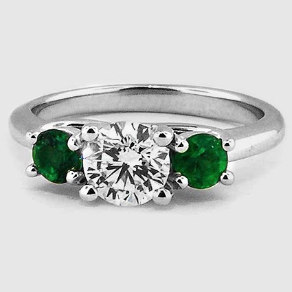 18K White Gold petite three stone trellis (Modified Due to Custom Gemstones)