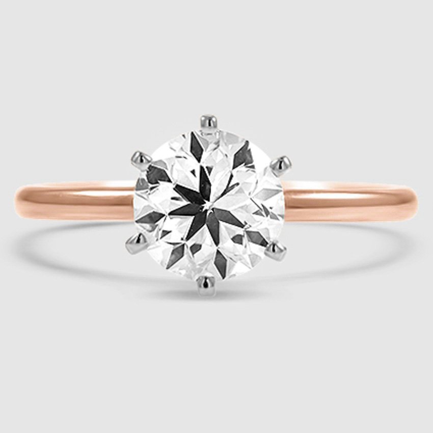 14K Rose Gold six-prong petite comfort fit 1.5mm solitaire 
