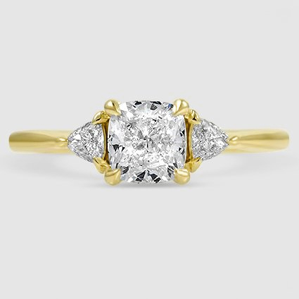 18K Yellow Gold trillion cut three stone 