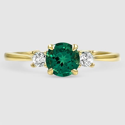 Two Tone Natural Oval Emerald Diamond Engagement Ring