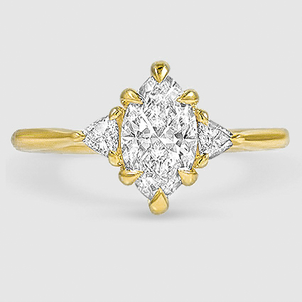 18K Yellow Gold trillion cut three stone 