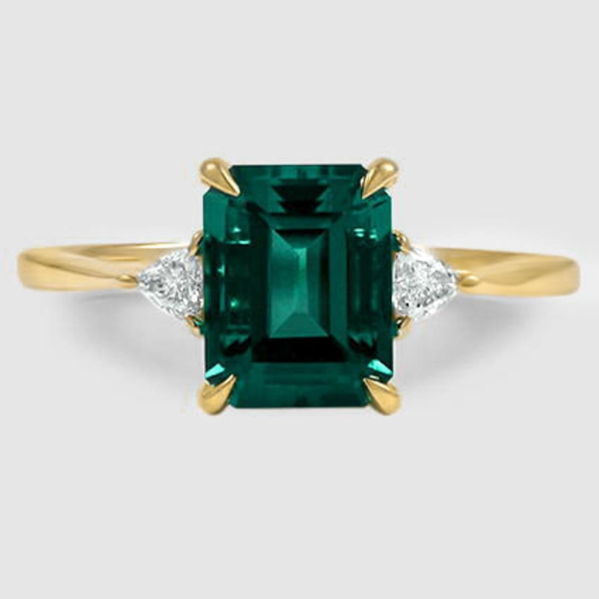 18K Yellow Gold trillion cut three stone 