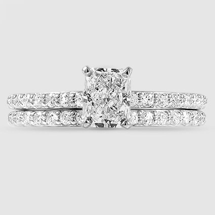 18K White Gold petite shared prong bridal set 
