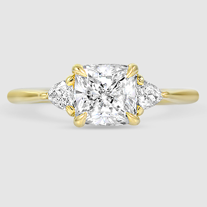 18K Yellow Gold trillion cut three stone 