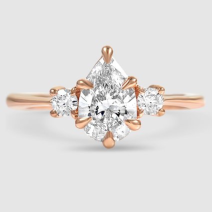 14K Rose Gold petite selene three stone (Modified with Pear Shaped Diamond)