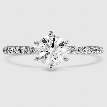 18K White Gold petite shared prong three-quarter coverage (Modified With Six-Prong Setting)