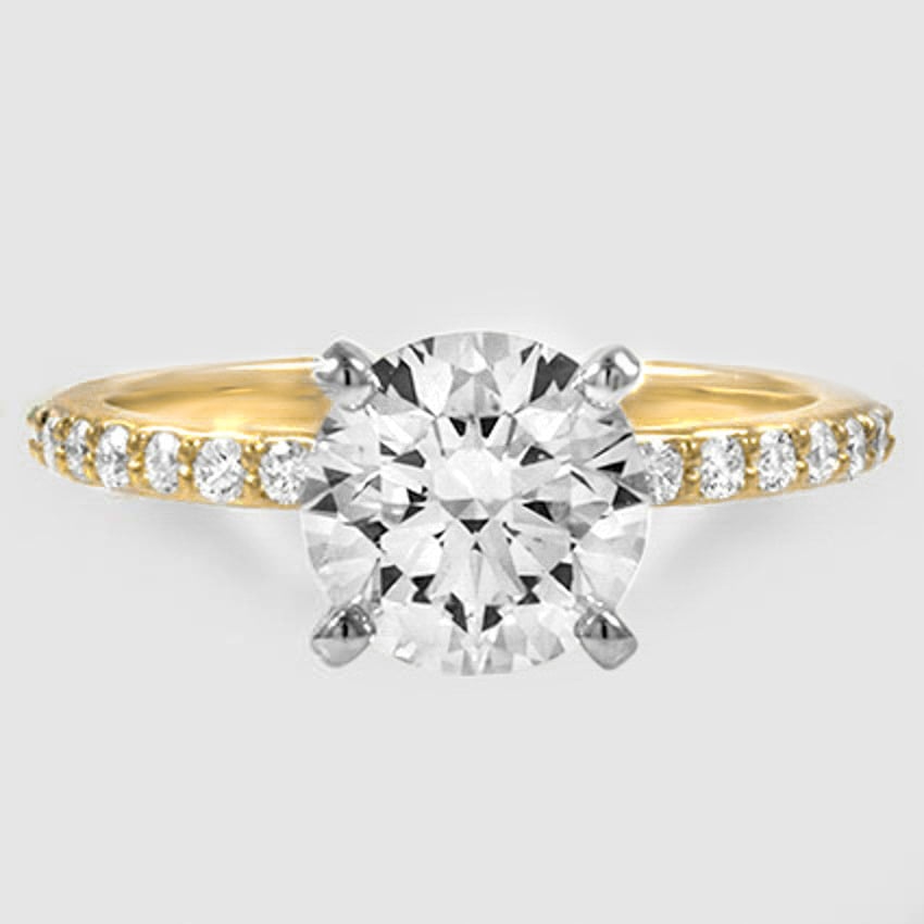18K Yellow Gold petite shared prong half coverage 