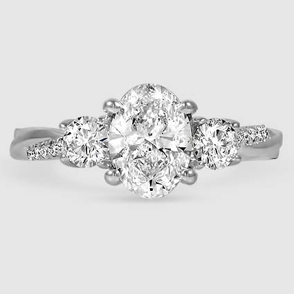 18K White Gold petite twisted vine three stone 