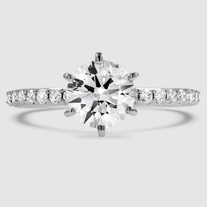 18K White Gold petite shared prong three-quarter coverage (Modified With Six-Prong Setting)