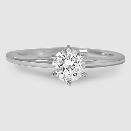 18K White Gold six-prong petite comfort fit 1.5mm solitaire 
