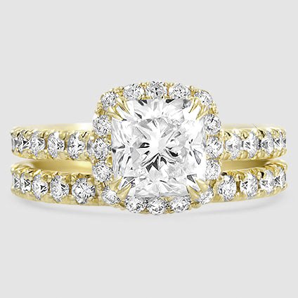 18K Yellow Gold luxe sienna halo diamond bridal set 