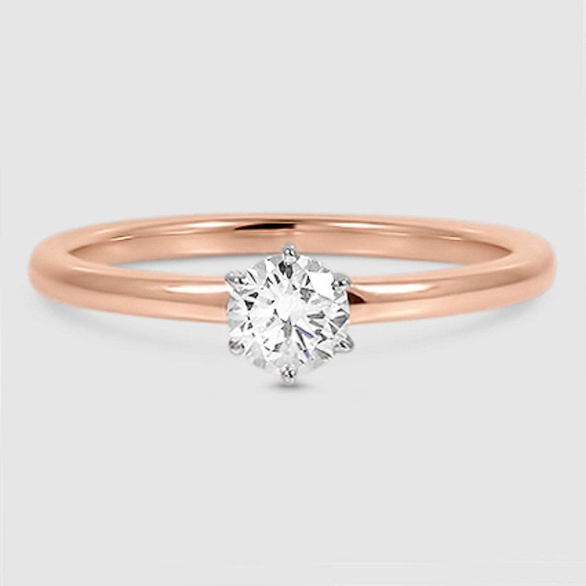 14K Rose Gold six-prong petite comfort fit 1.5mm solitaire 