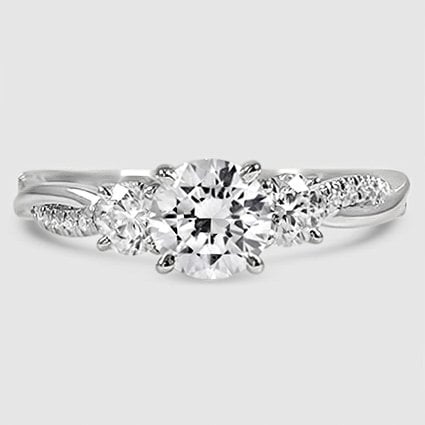 Platinum petite twisted vine three stone 