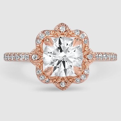 14K Rose Gold reina halo 