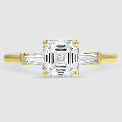 18K Yellow Gold tapered baguette three stone 