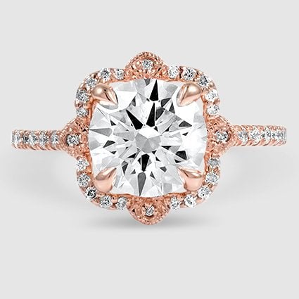 14K Rose Gold reina halo 