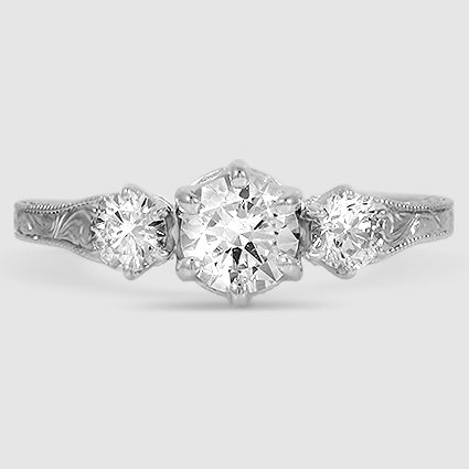 18K White Gold hudson engraved three stone 