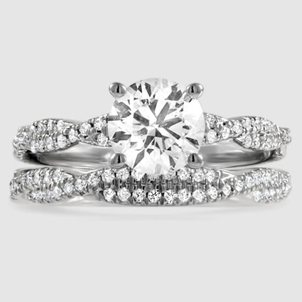 18K White Gold petite luxe twisted vine bridal set 