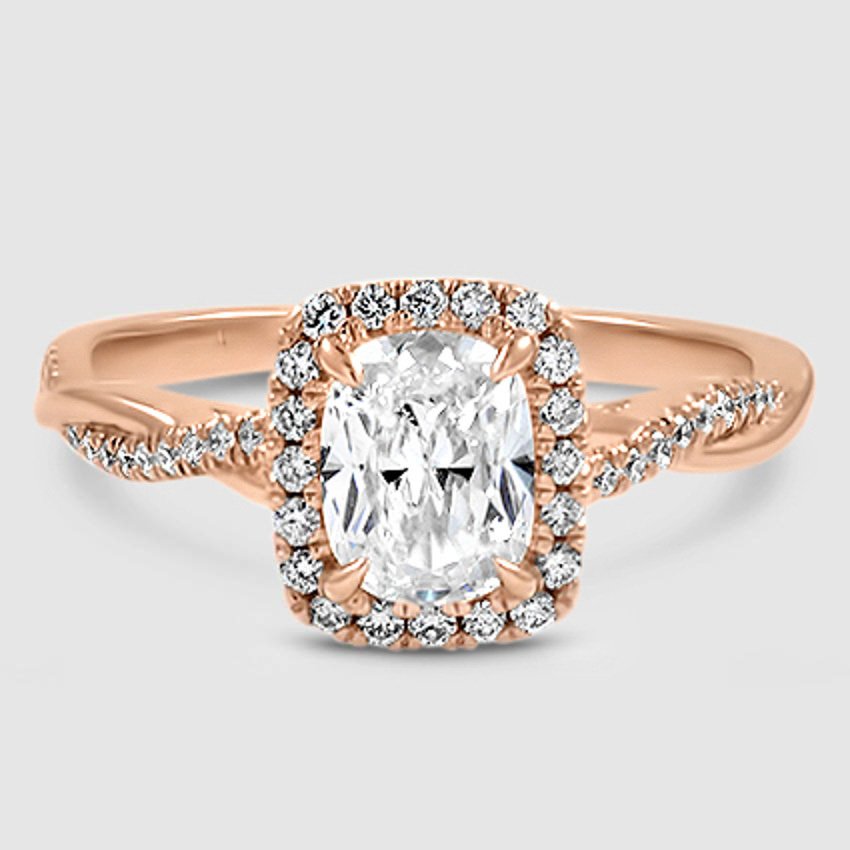14K Rose Gold petite twisted vine halo 