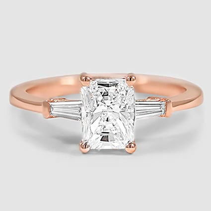 14K Rose Gold tapered baguette three stone 