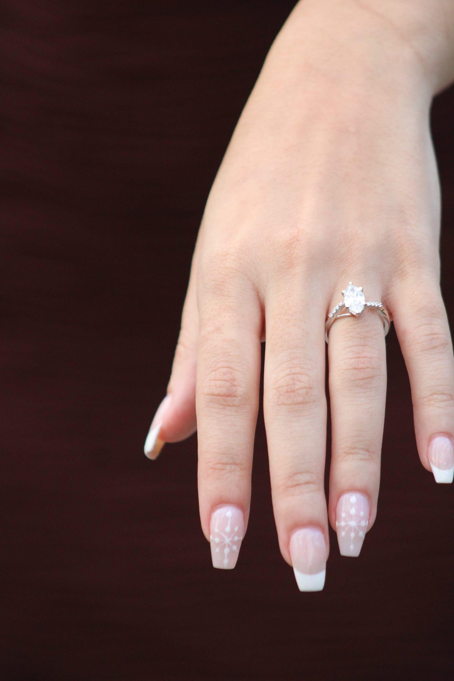 Oval diamond ring on hand
