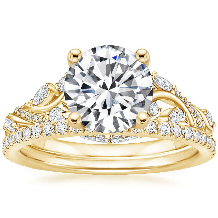 18K Yellow Gold Begonia Vine Diamond Ring (1/2 ct. tw.) with Luxe Ballad Diamond Ring (1/4 ct. tw.)