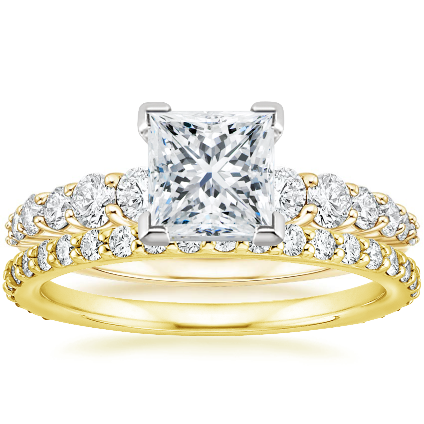 18K Yellow Gold Luciana Diamond Ring (1/2 ct. tw.) with Luxe Petite Shared Prong Diamond Ring (3/8 ct. tw.)