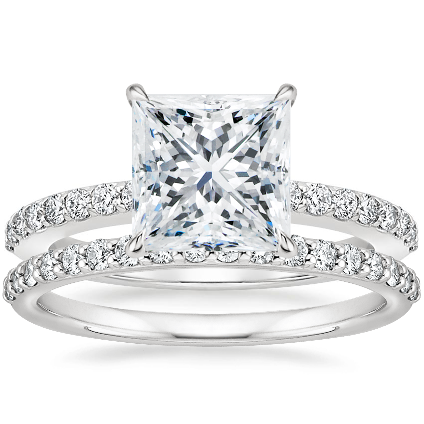 18K White Gold Luxe Elodie Diamond Ring (1/4 ct. tw.) with Petite Shared  Prong Diamond Ring (1/4 ct. tw.)