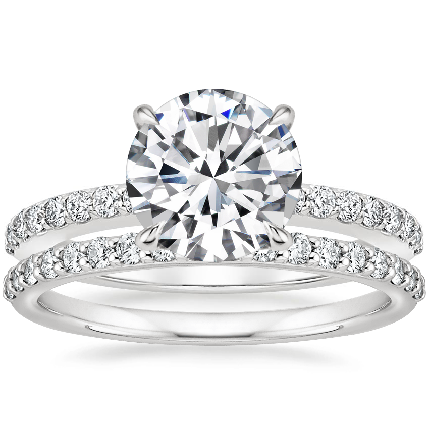18K White Gold Luxe Elodie Diamond Ring (1/4 ct. tw.) with Petite Shared Prong Diamond Ring (1/4 ct. tw.)