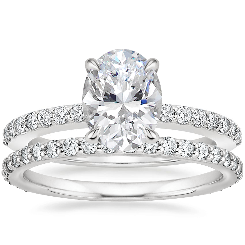 18K White Gold Luxe Elodie Diamond Ring (1/4 ct. tw.) with Petite Shared Prong Eternity Diamond Ring (1/2 ct. tw.)