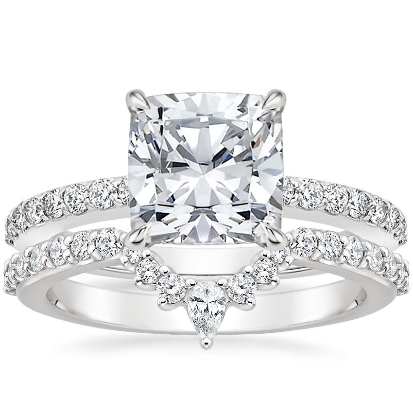 Platinum Luxe Elodie Diamond Ring (1/4 ct. tw.) with Luxe Lunette Diamond Ring (1/3 ct. tw.)