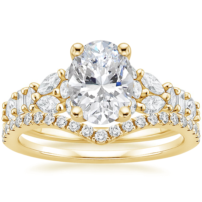 18K Yellow Gold Mireille Diamond Ring (1 ct. tw.) with Flair Diamond Ring (1/6 ct. tw.)