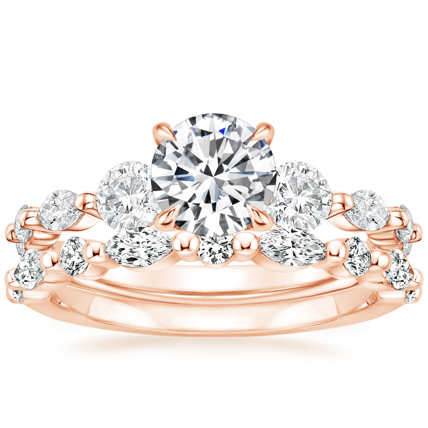 14K Rose Gold Three Stone Versailles Diamond Ring (1/2 ct. tw.) with Versailles Diamond Ring (3/8 ct. tw.)