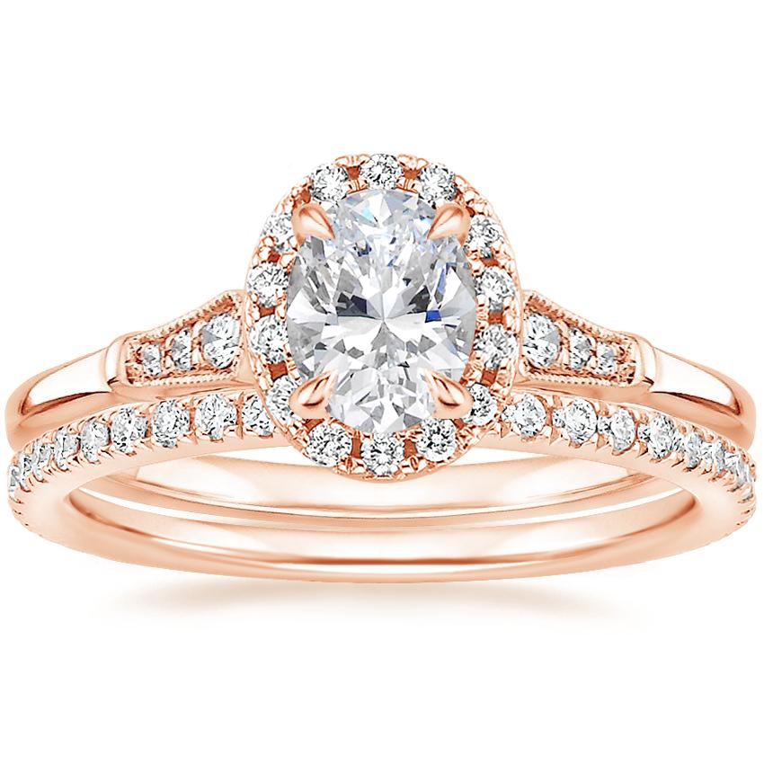 14K Rose Gold Linden Diamond Ring with Luxe Ballad Diamond Ring (1/4 ct ...