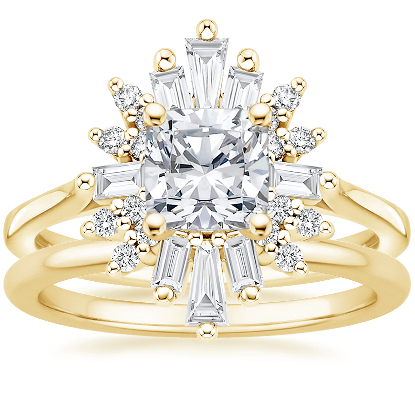 18K Yellow Gold Arabesque Diamond Ring (1/2 ct. tw.) with Petite Comfort Fit Wedding Ring