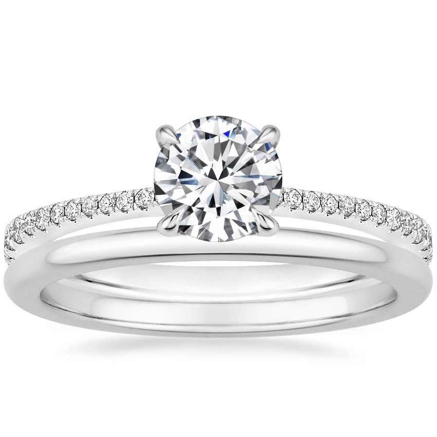 18K White Gold Cassandra Diamond Ring with Petite Comfort Fit Wedding Ring