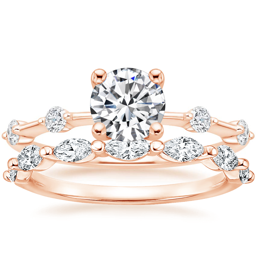 14K Rose Gold Aimee Diamond Ring with Joelle Diamond Ring