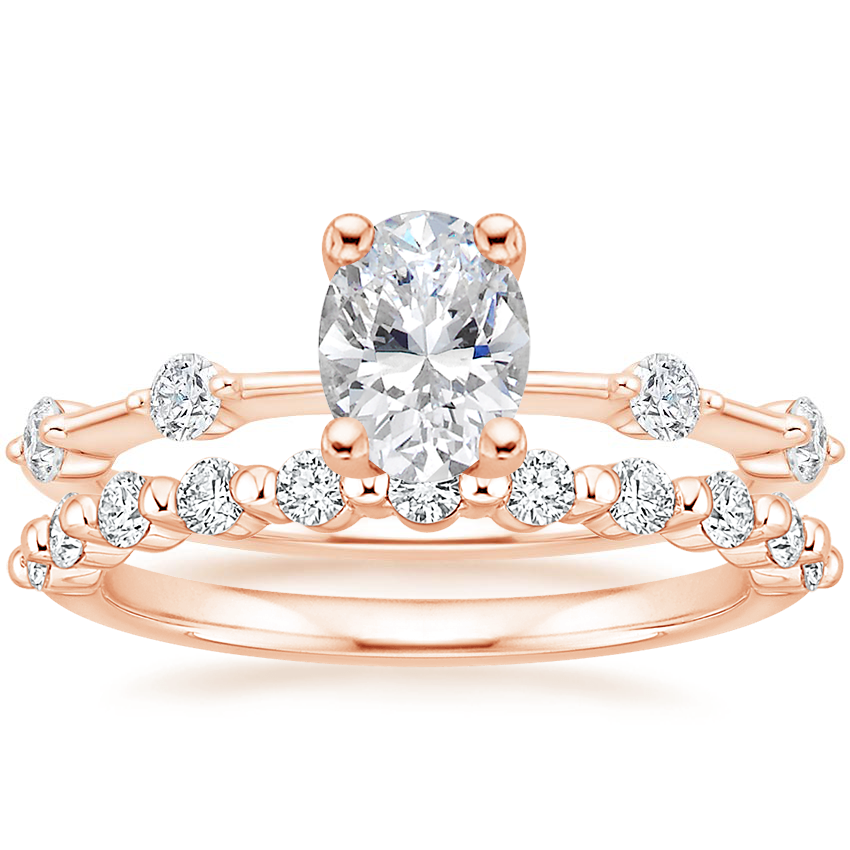 14K Rose Gold Aimee Diamond Ring with Marseille Diamond Ring (1/3 ct ...